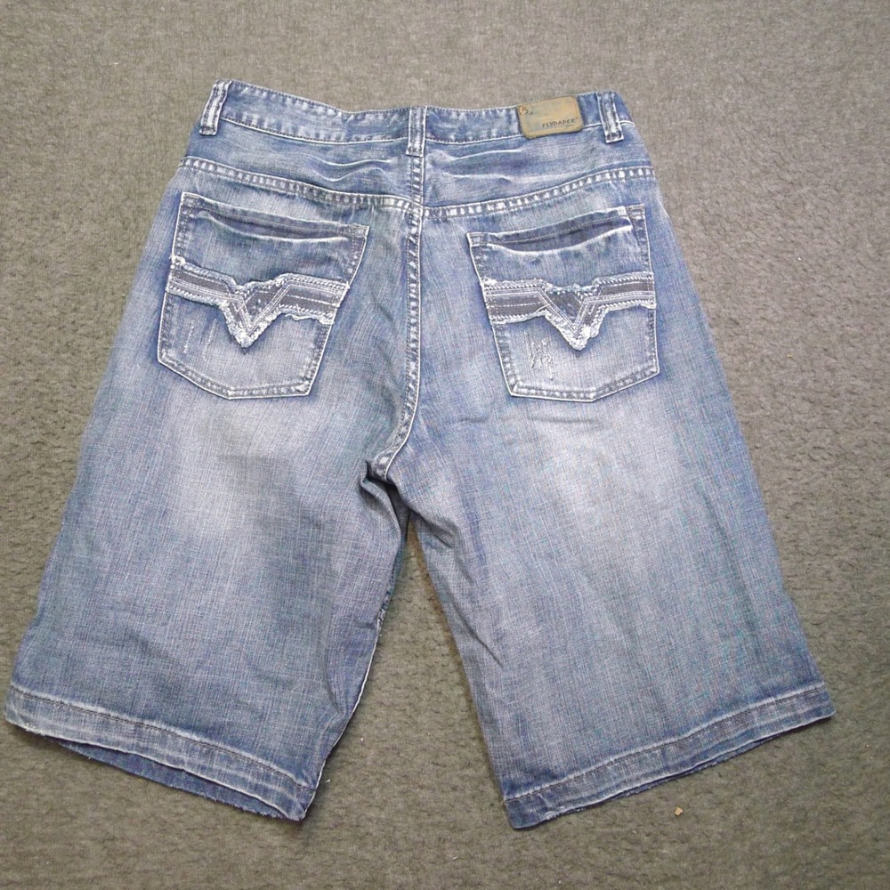 Flypaper Jorts Jean Shorts Mens 32 Blue Y2K Distressed Embroidered Pockets